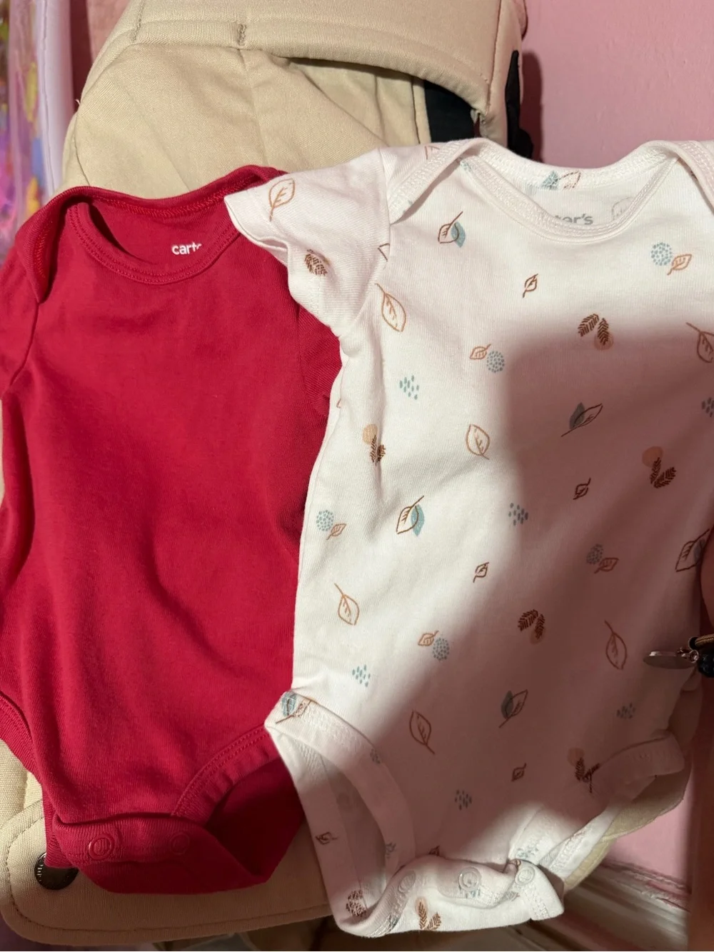 Carter's Red Solid & White Leaf-Print Baby Bodysuit Set